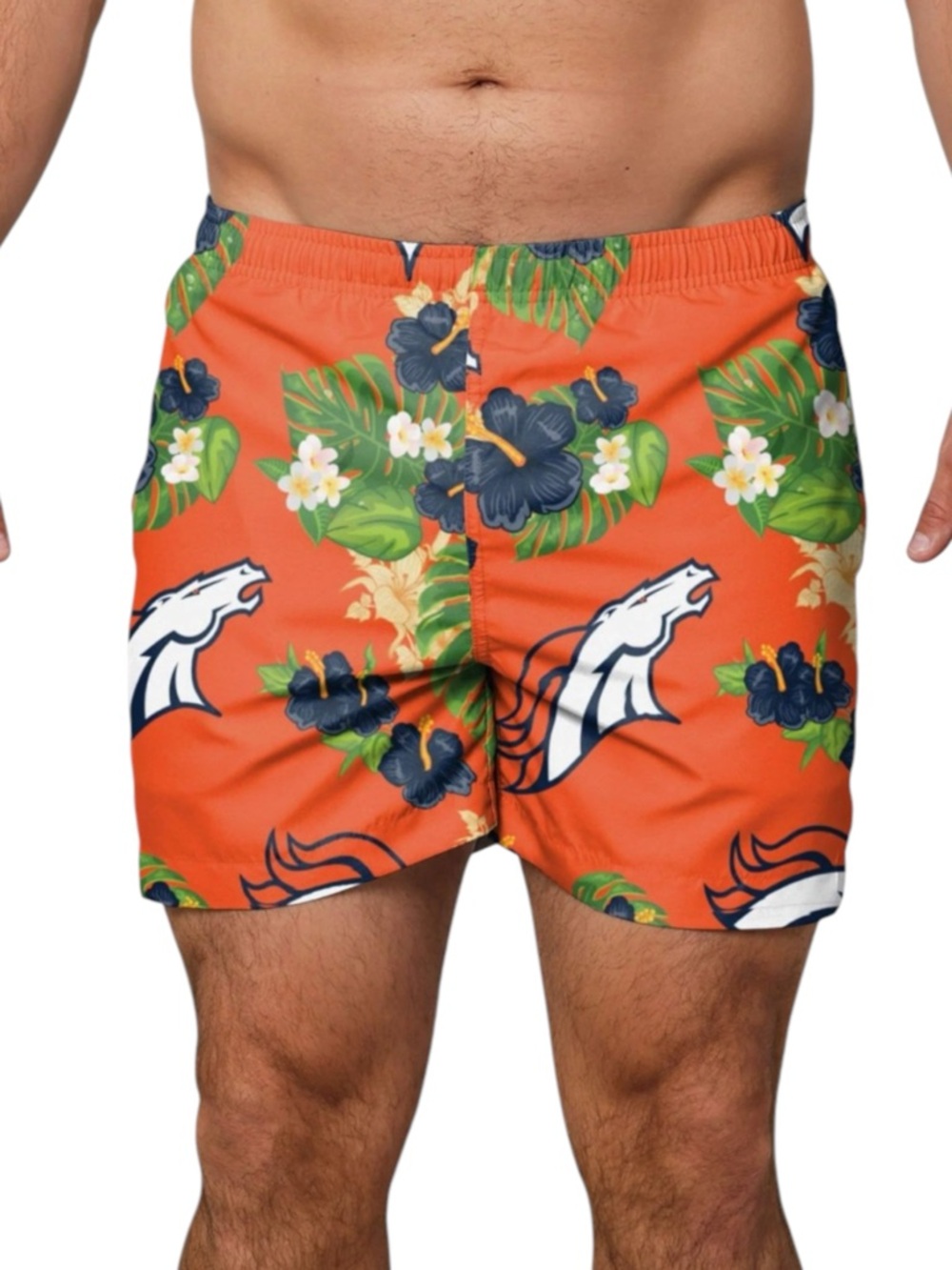 NFL Denver Broncos Orange Floral Men's Swim Shorts Size Large -- washed not worn - Picture 2 of 7